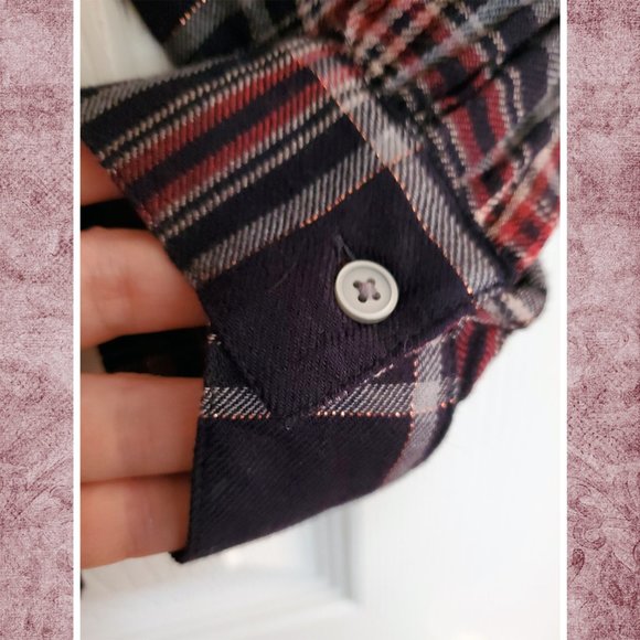 Loft Navy Plaid Blouse LIKE NEW - Picture 4 of 6